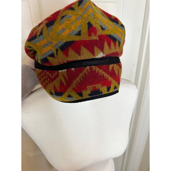 Rare Pendleton Large Wool Blend Tribal Aztec Southwestern Print Newsboy Cap w ba - Picture 3 of 7